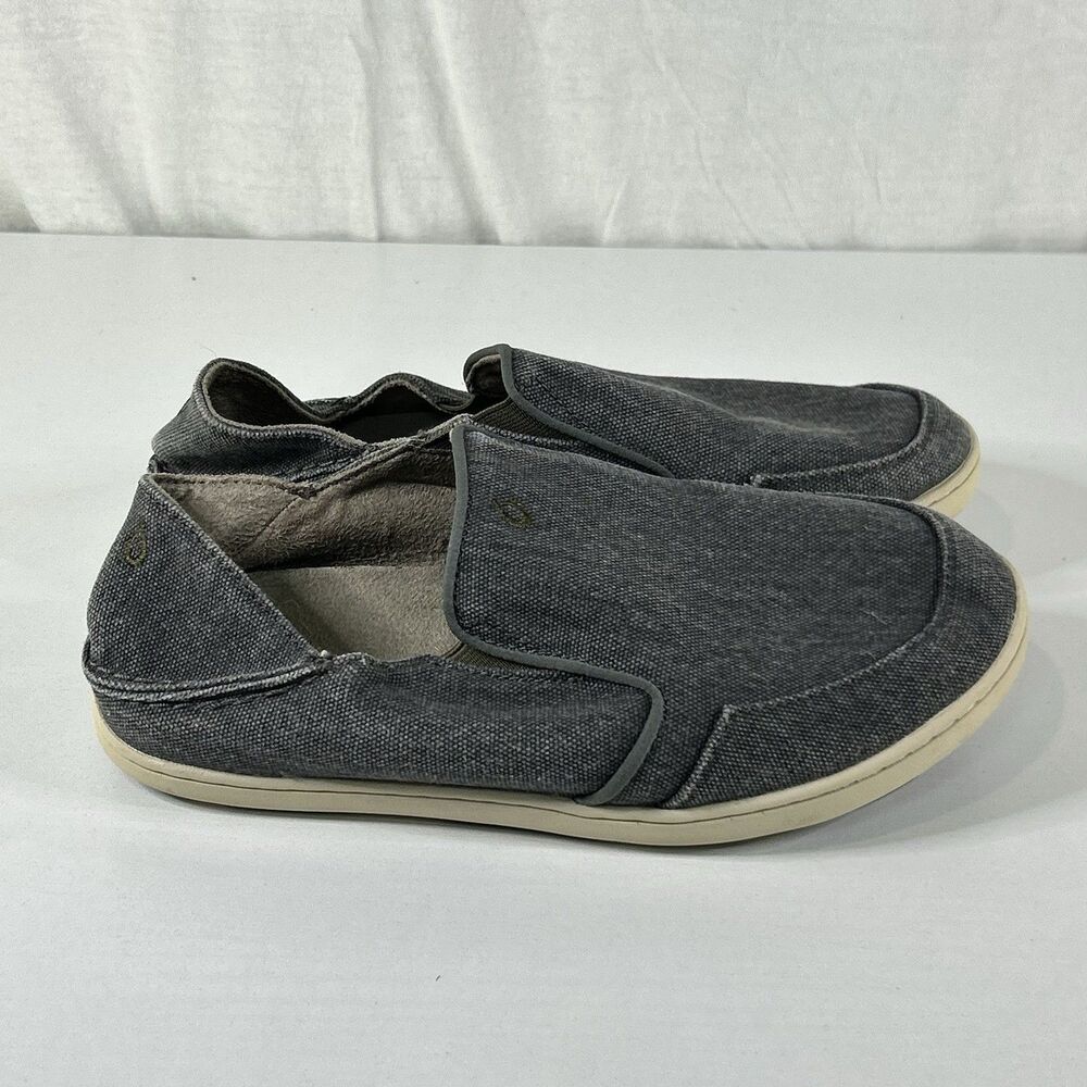 Olukai Nohea Lole Boys Size 5 Gray Casual Slip On Shoes Canvas Loafer